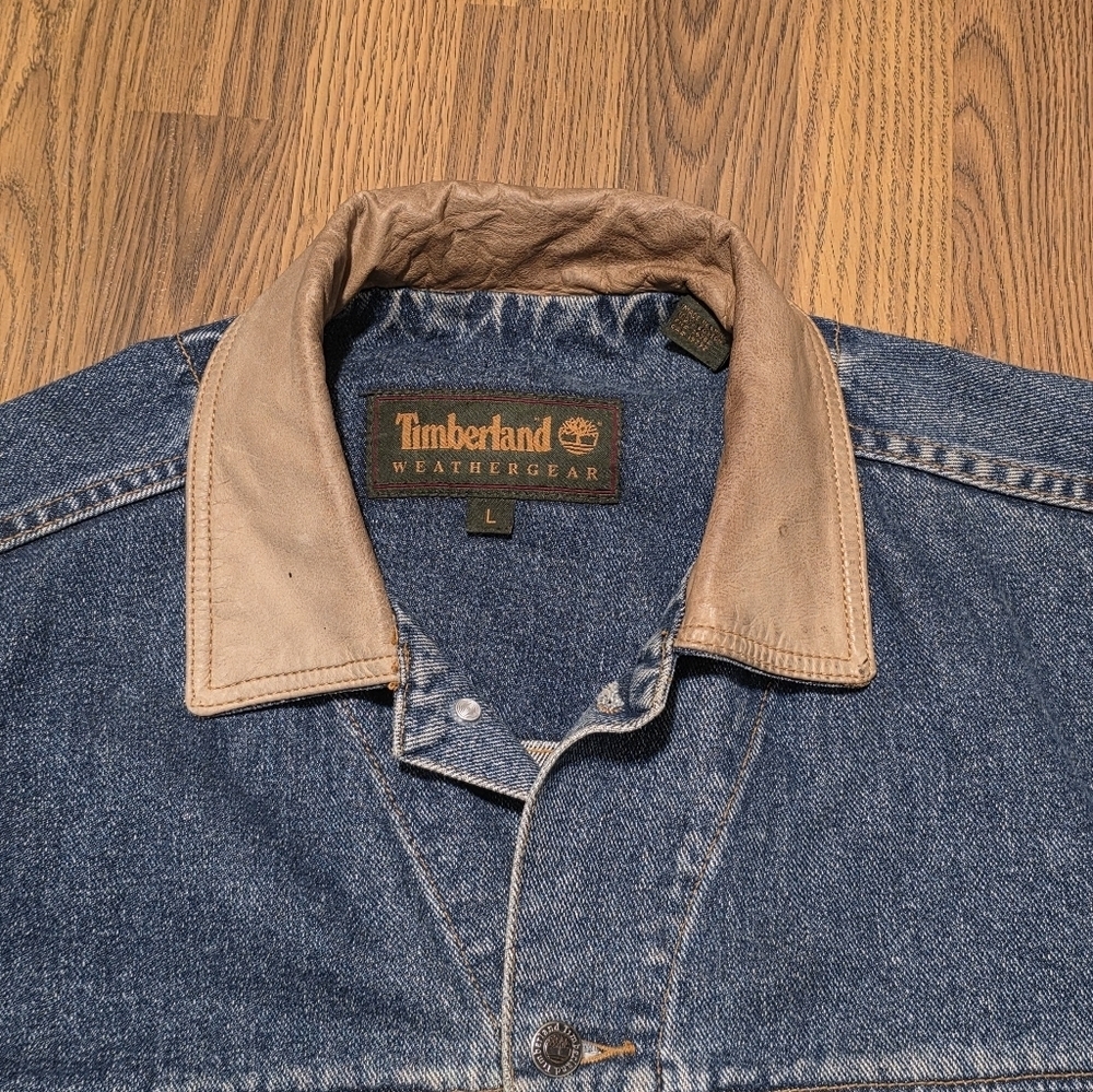 Vintage Timberland Weather gear 90s Denim Jean Jacket Mens L Rugged Workwear E16 - Picture 5 of 16